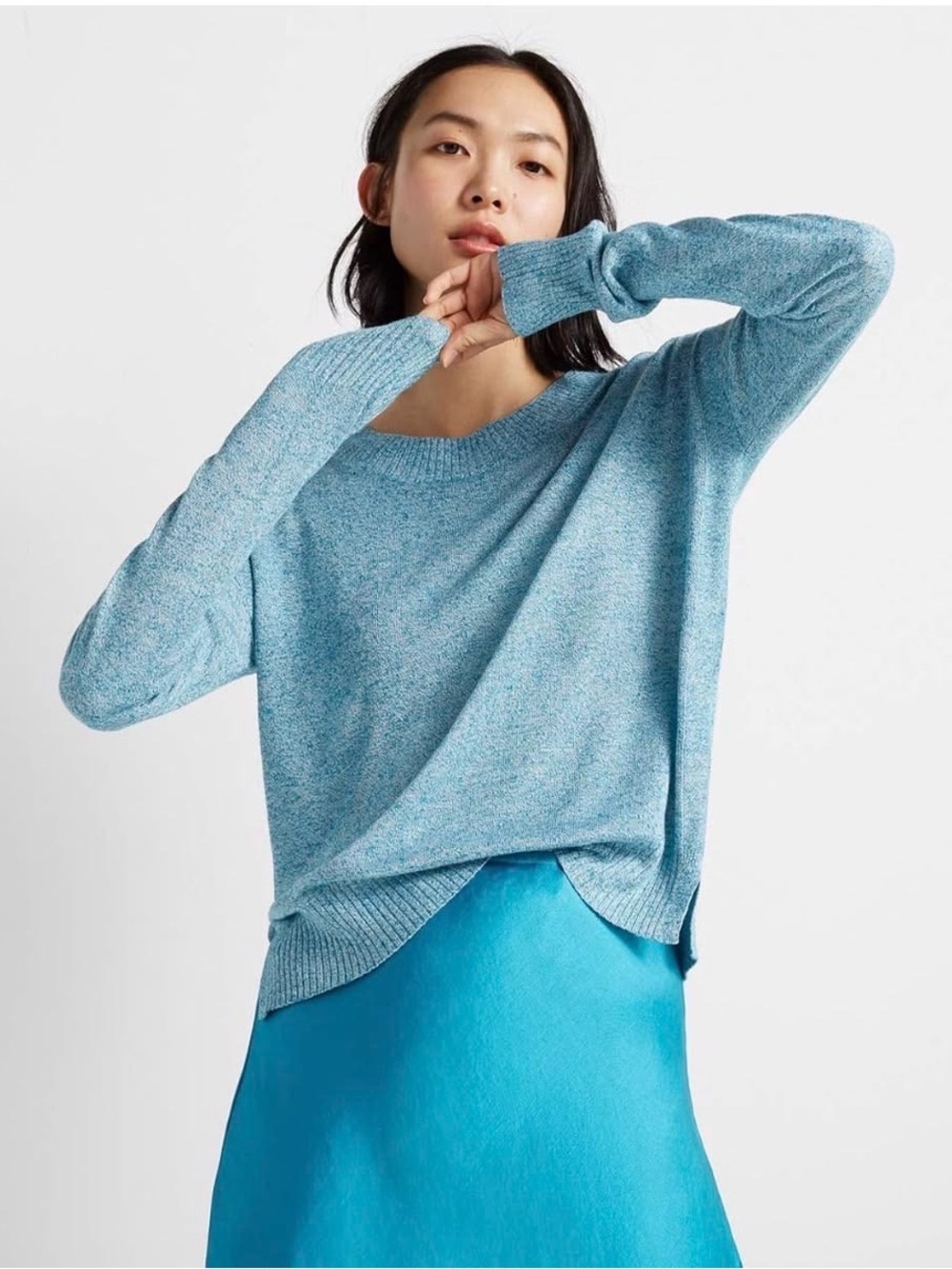 Club Monaco Women's Blue Linen Boatneck Pullover Crewneck Sweater XS